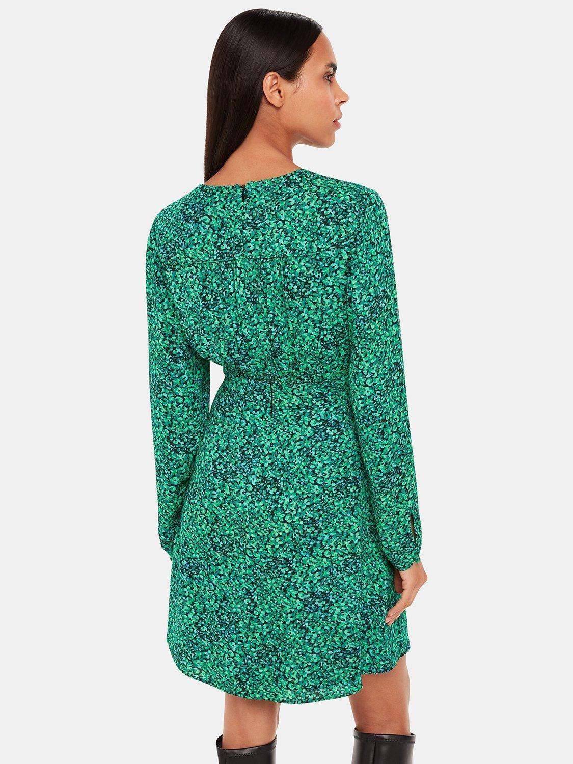 Product image 2 of 5, which shows Whistles Petite Lori Dappled Floral Mini Dress, Green/Multi, 16