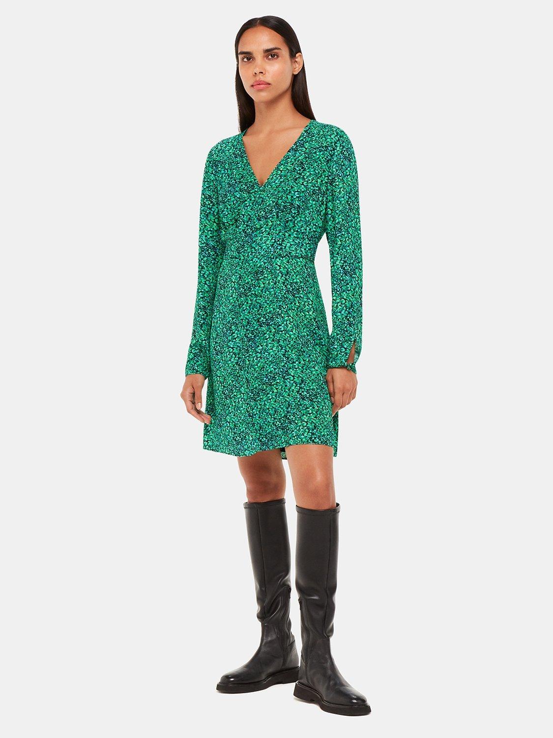 Product image 3 of 5, which shows Whistles Petite Lori Dappled Floral Mini Dress, Green/Multi, 16