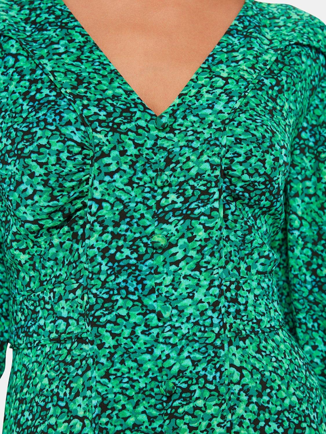 Product image 4 of 5, which shows Whistles Petite Lori Dappled Floral Mini Dress, Green/Multi, 16