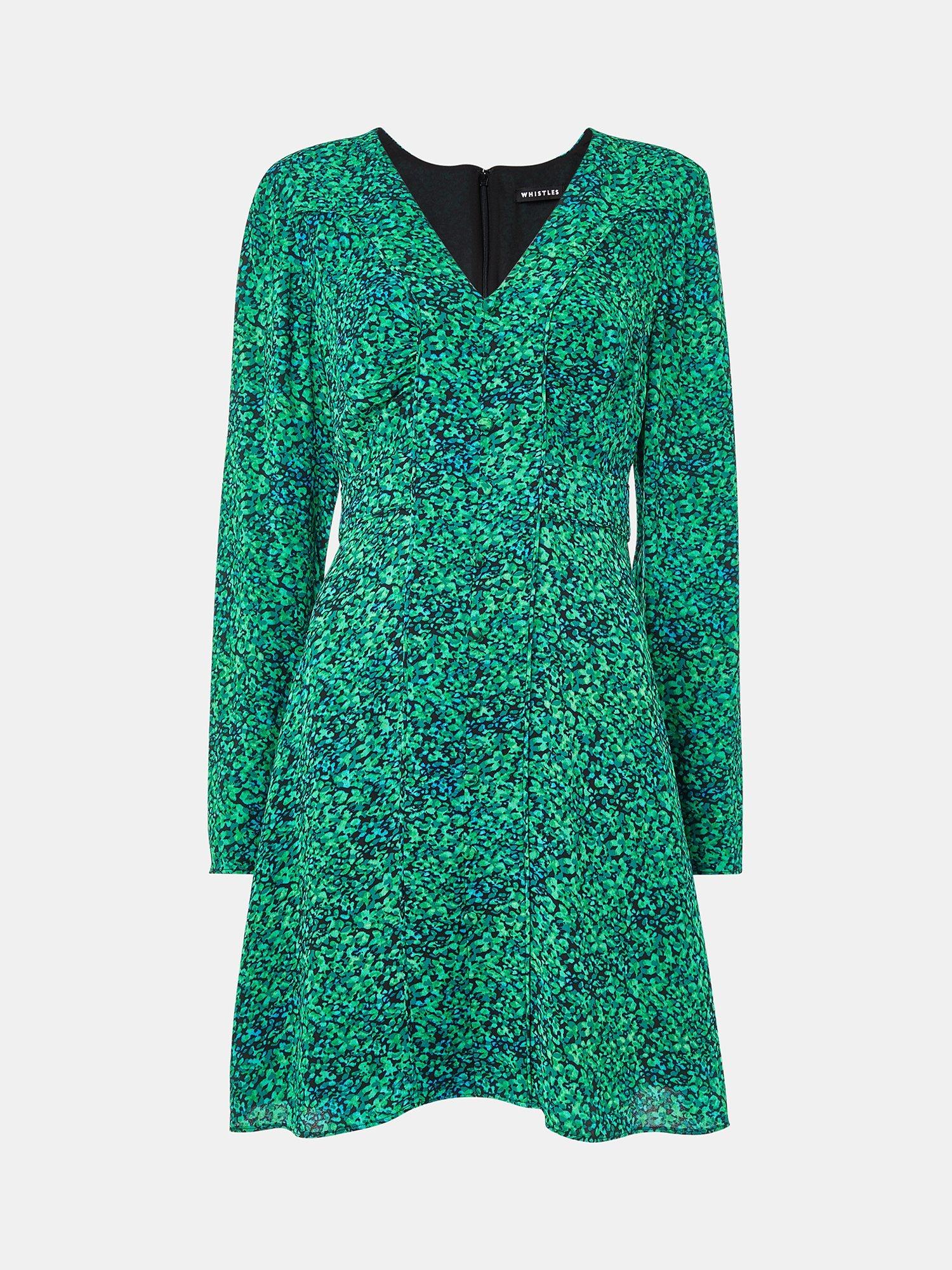 Product image 5 of 5, which shows Whistles Petite Lori Dappled Floral Mini Dress, Green/Multi, 16