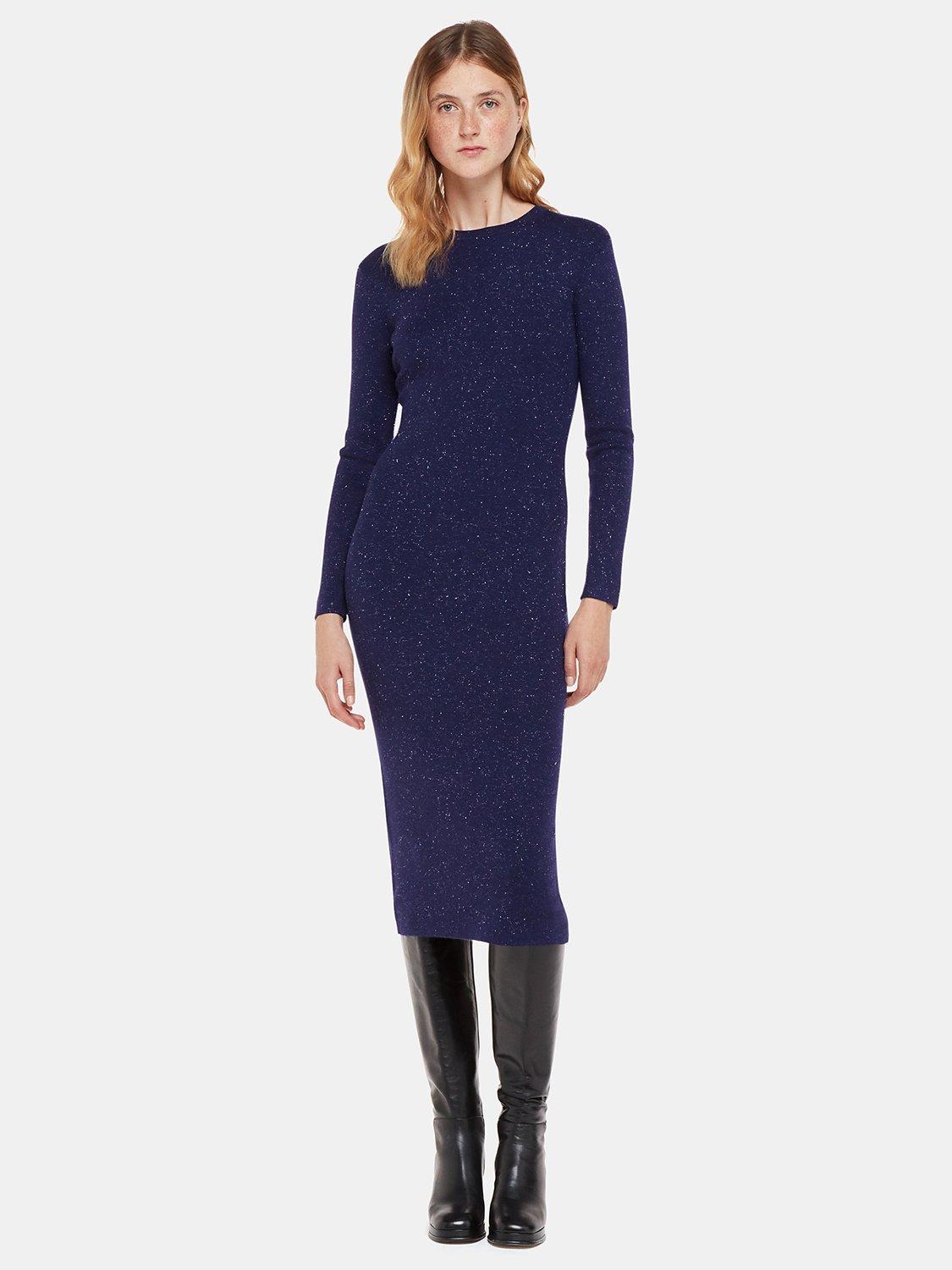 Product image 1 of 5, which shows Whistles Annie Sparkle Midi Dress, Navy, 12