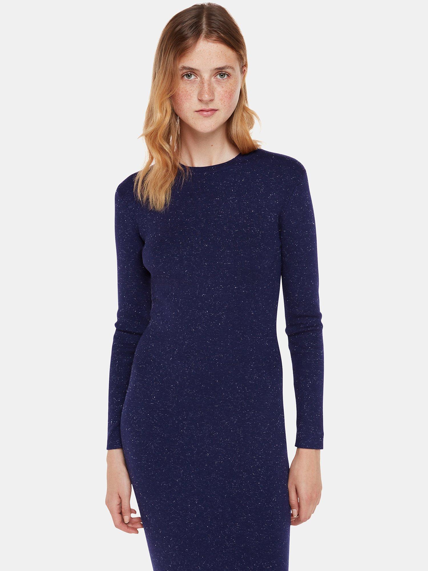 Product image 4 of 5, which shows Whistles Annie Sparkle Midi Dress, Navy, 12