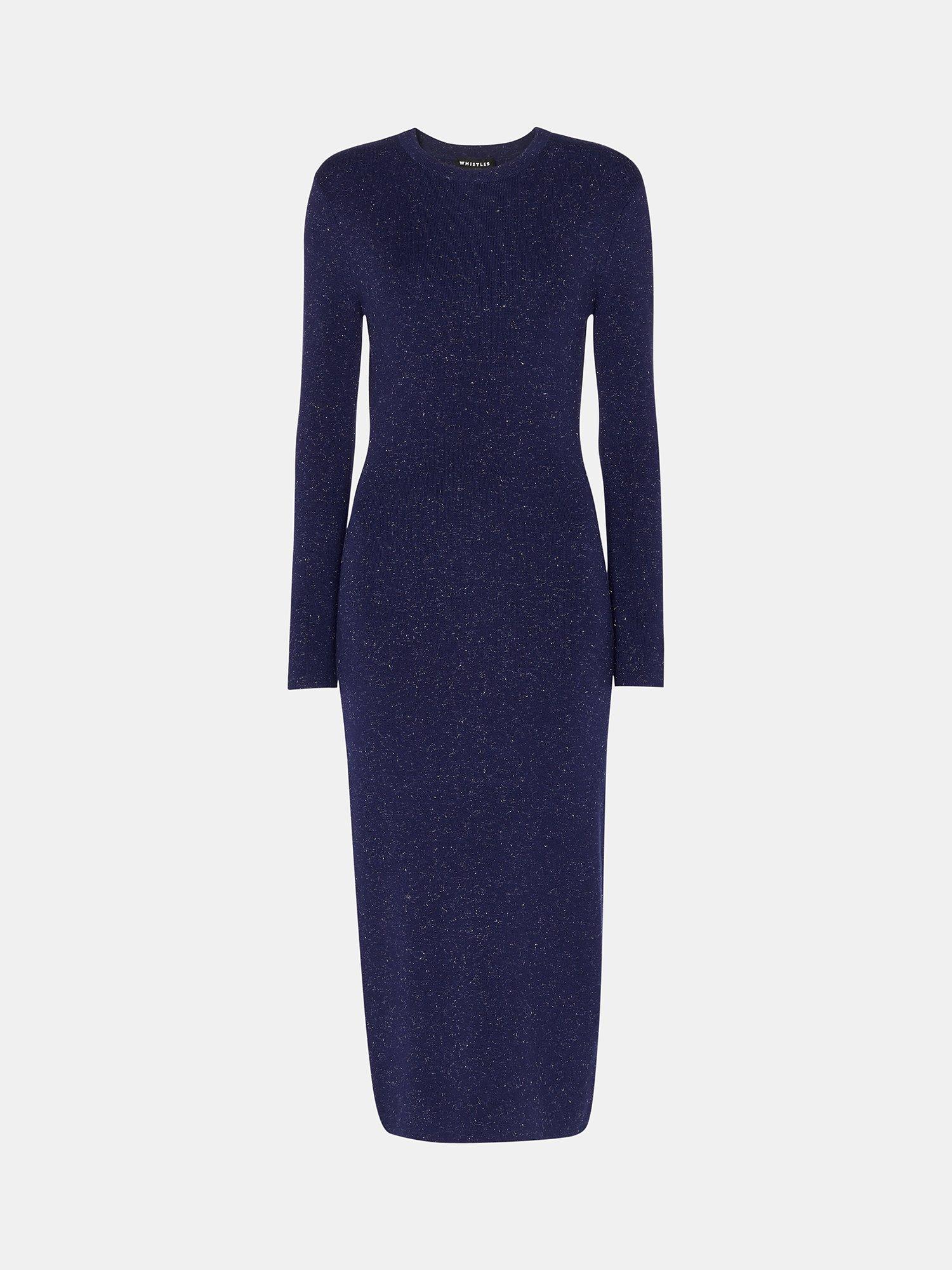 Product image 5 of 5, which shows Whistles Annie Sparkle Midi Dress, Navy, 12