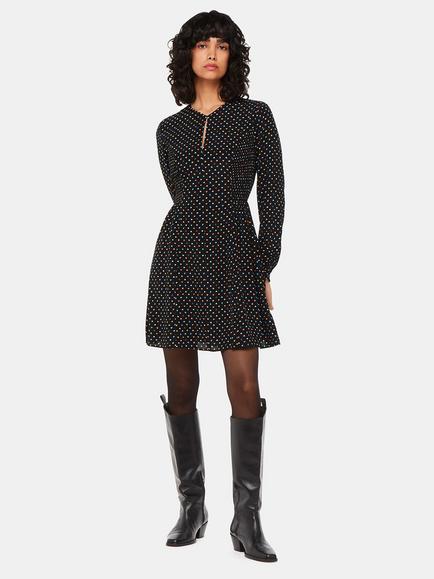 Whistles Scattered Hearts Flippy Mini Dress, Black/Multi, Black/Multi