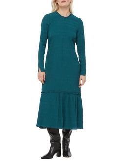 Whistles Petite Mila Textured Midi Dress, Green, Green