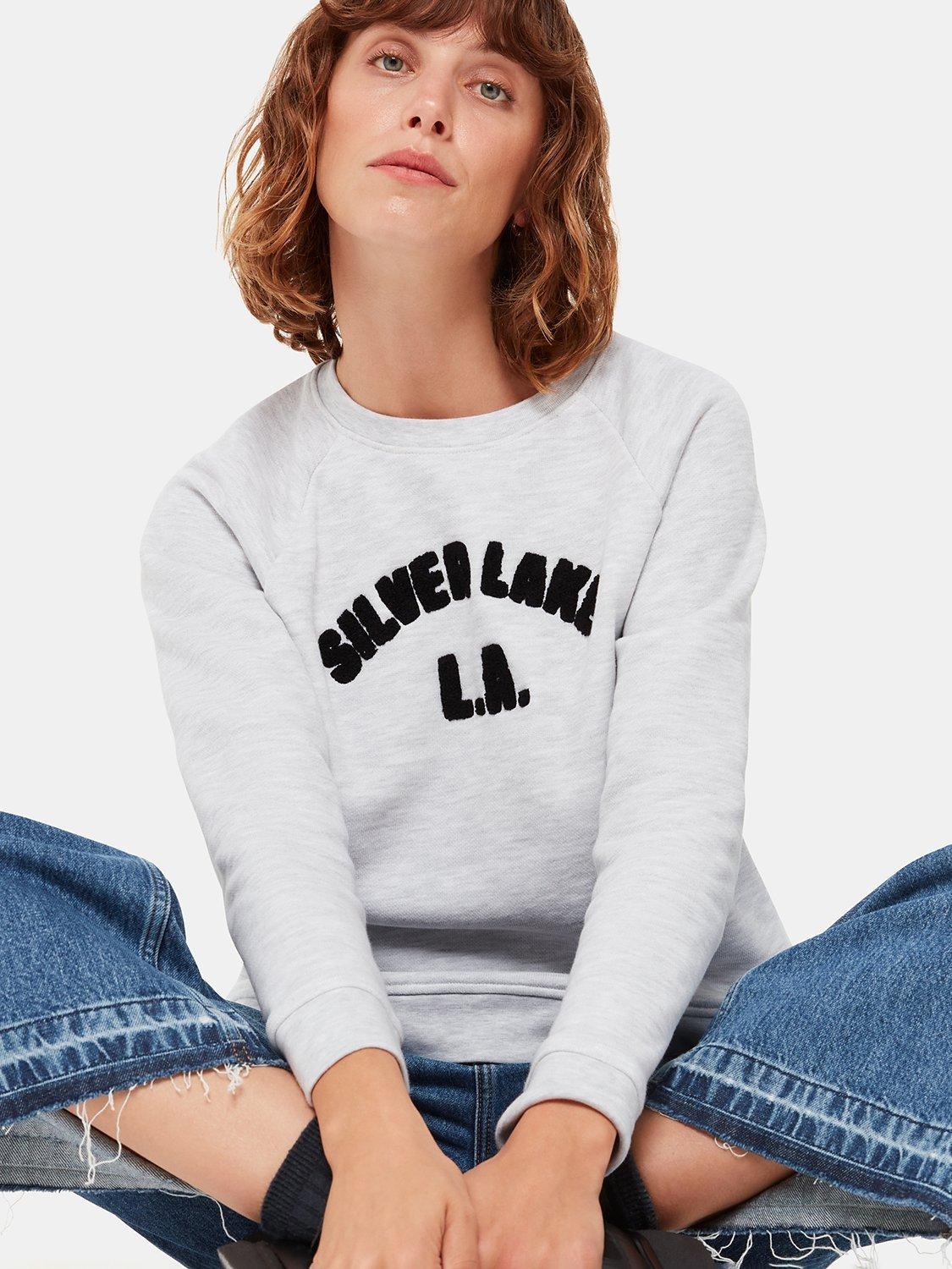Whistles Cotton Blend Silverlake Logo Sweatshirt, Grey Marl