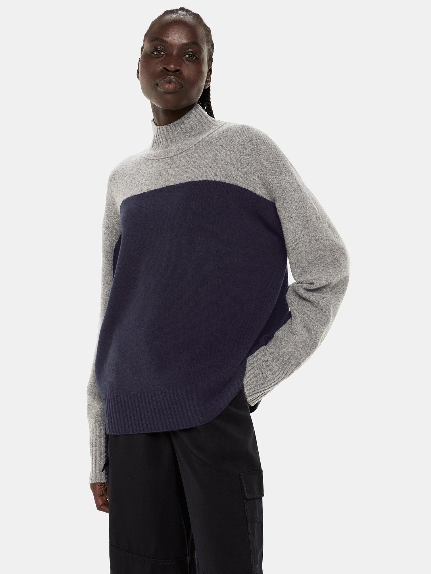 Whistles Colour Block Funnel Neck Wool Jumper