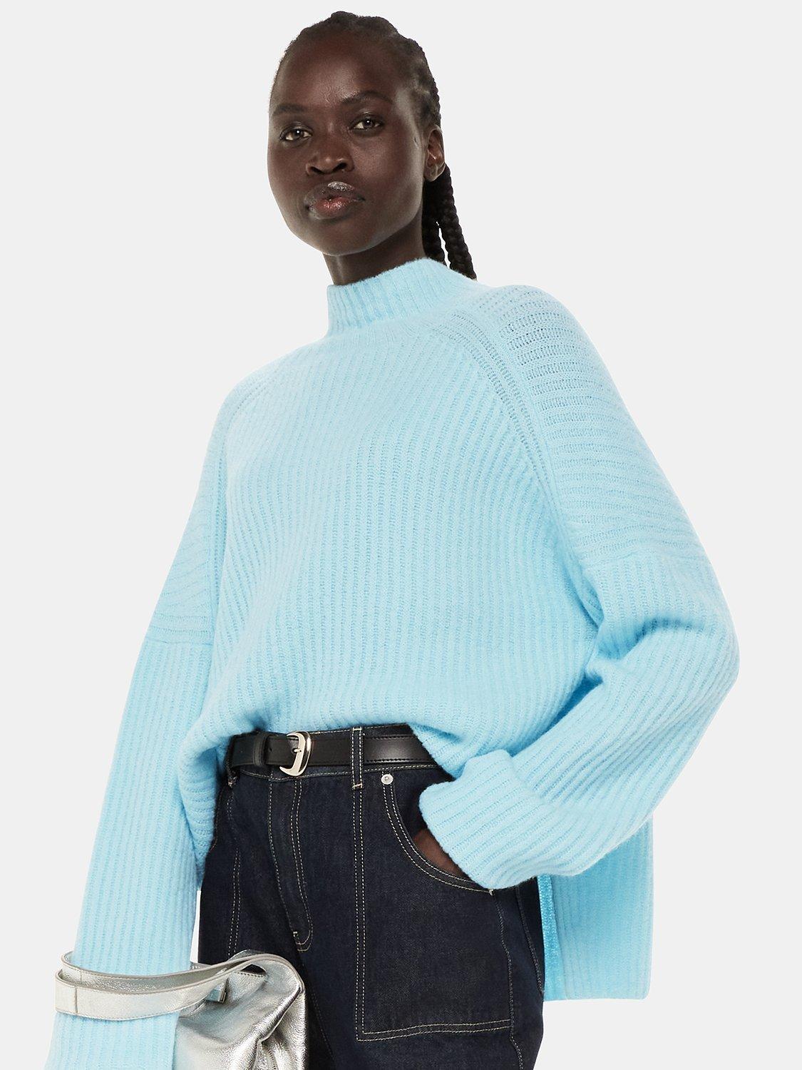 Whistles Wool Blend Rib Funnel Neck Jumper, Pale Blue
