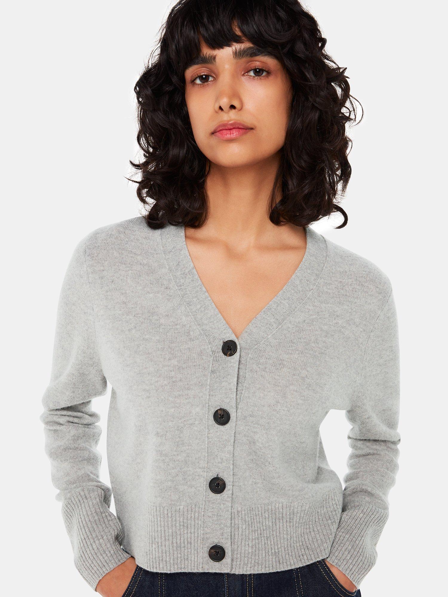Whistles Cropped Wool Cardigan Grey