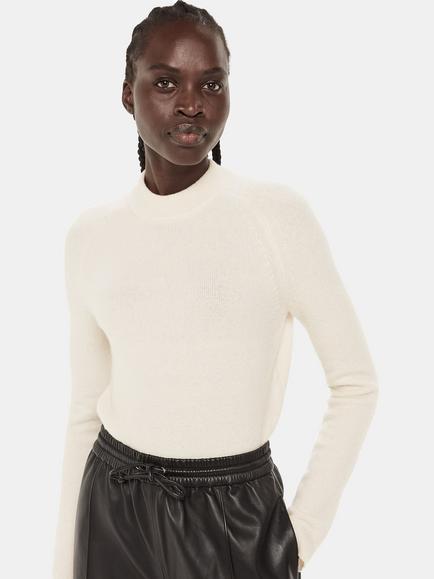 Whistles Wool Blend Textured Crew Neck Jumper, Ivory