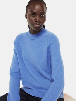 Whistles Wool Blend Textured Crew Neck Jumper, Blue