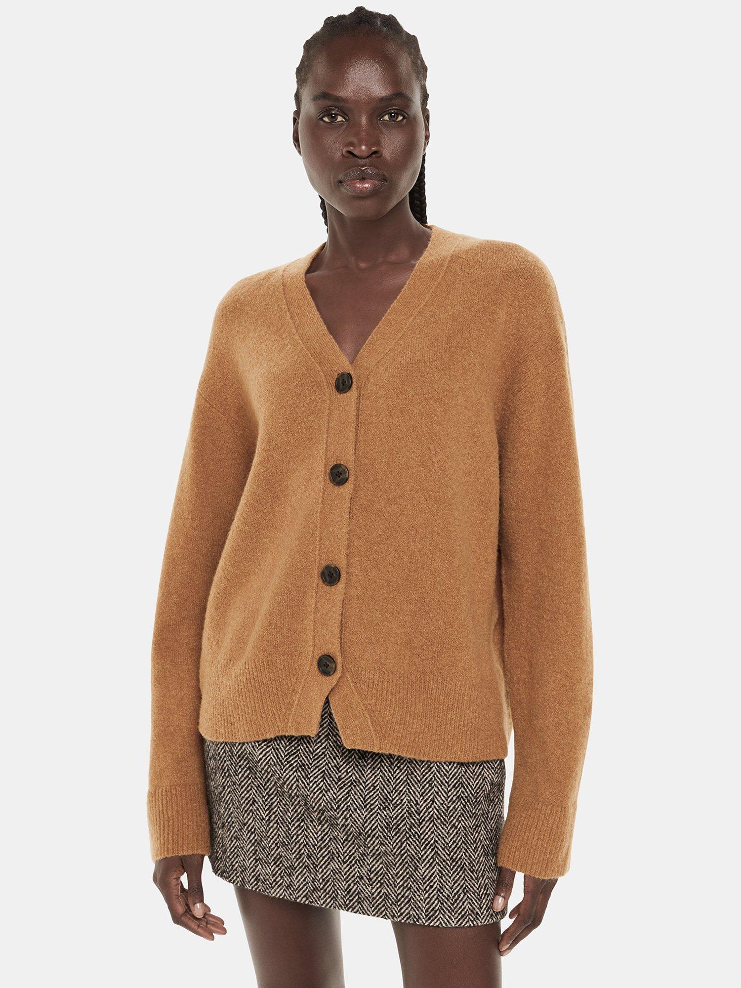Whistles Textured Placket Wool Blend Cardigan