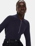 Whistles Zip Polo Knit Jumper, Navy