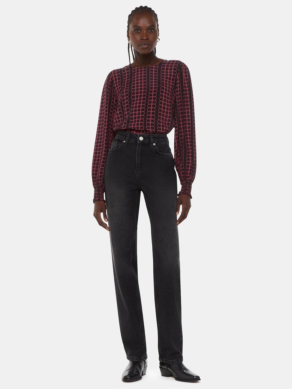 Product image 1 of 5, which shows Whistles Circle Link Long Sleeve Blouse, Black/Multi, 8