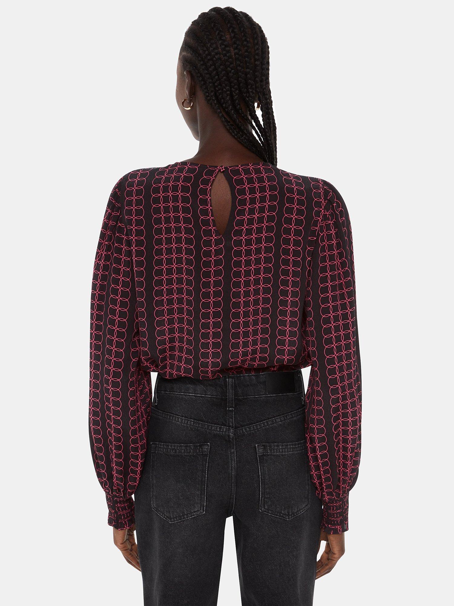 Product image 2 of 5, which shows Whistles Circle Link Long Sleeve Blouse, Black/Multi, 8