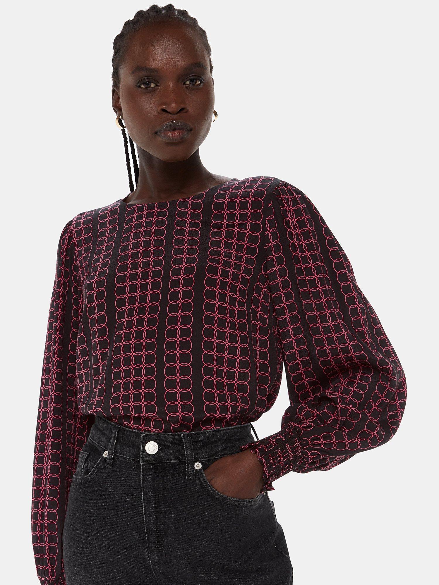 Product image 3 of 5, which shows Whistles Circle Link Long Sleeve Blouse, Black/Multi, 8