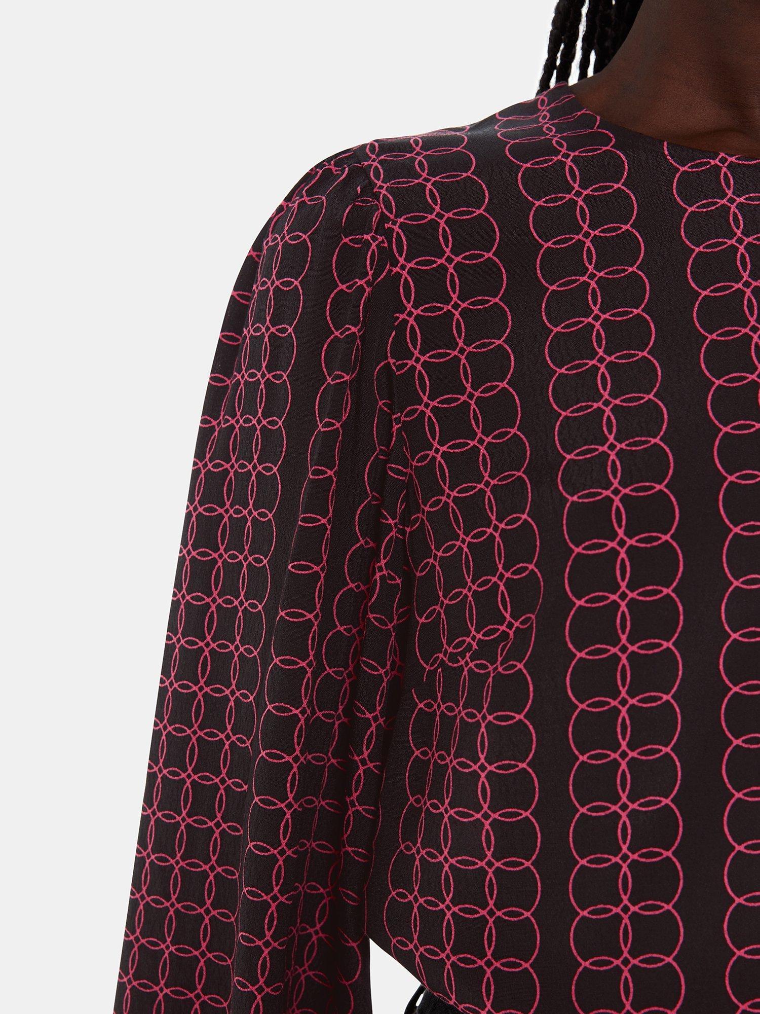 Product image 4 of 5, which shows Whistles Circle Link Long Sleeve Blouse, Black/Multi, 8