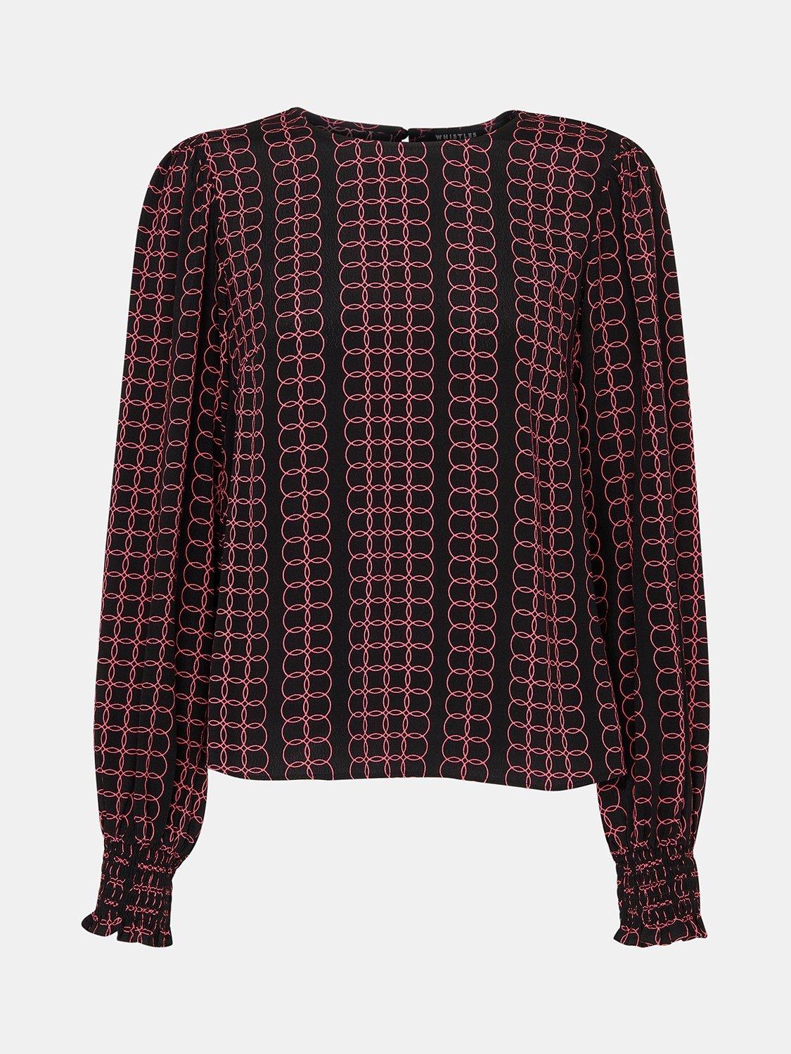 Product image 5 of 5, which shows Whistles Circle Link Long Sleeve Blouse, Black/Multi, 8