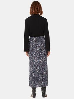Whistles Painted Garden Bias Cut Midi Skirt, Black/Multi - view 2, Black/Multi