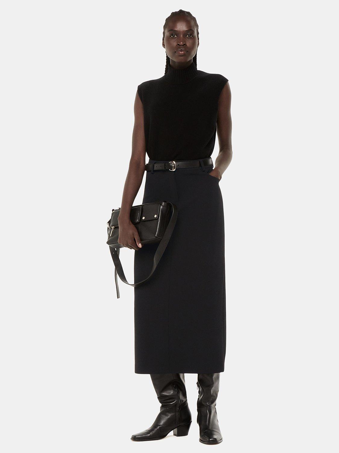 Whistles Abigail Tailored Midi Skirt, Black