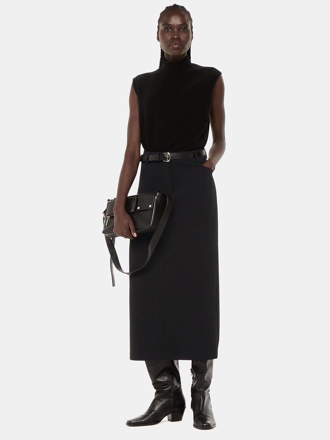 Whistles Petite Abigail Tailored Midi Skirt, Black
