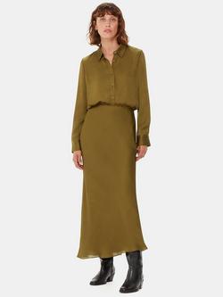 Whistles Satin Bias Cut Midi Skirt, Khaki