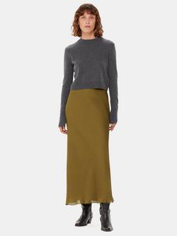 Whistles Satin Bias Cut Midi Skirt - view 2, Khaki