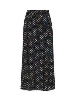 Whistles Scattered Hearts Midi Skirt, Black/Multi, Black/Multi