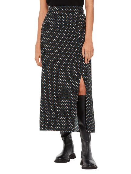 Whistles Scattered Hearts Midi Skirt, Black/Multi - view 2, Black/Multi