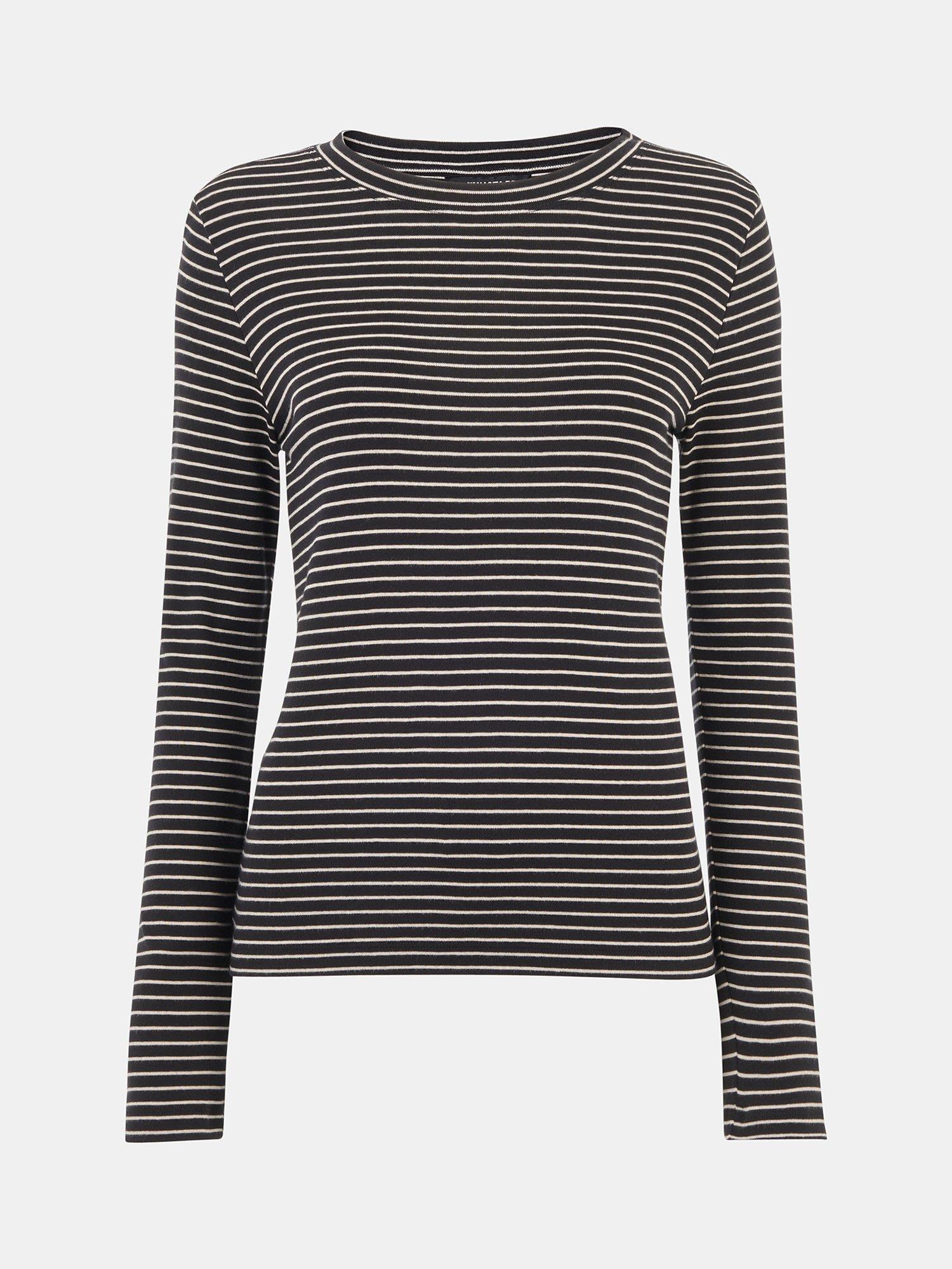 Product image 5 of 5, which shows Whistles Essential Slim Stripe Crew T-Shirt, Navy/Multi, 20