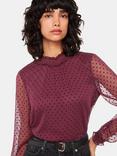 Whistles Dobby Velvet Shirred Top, Burgundy