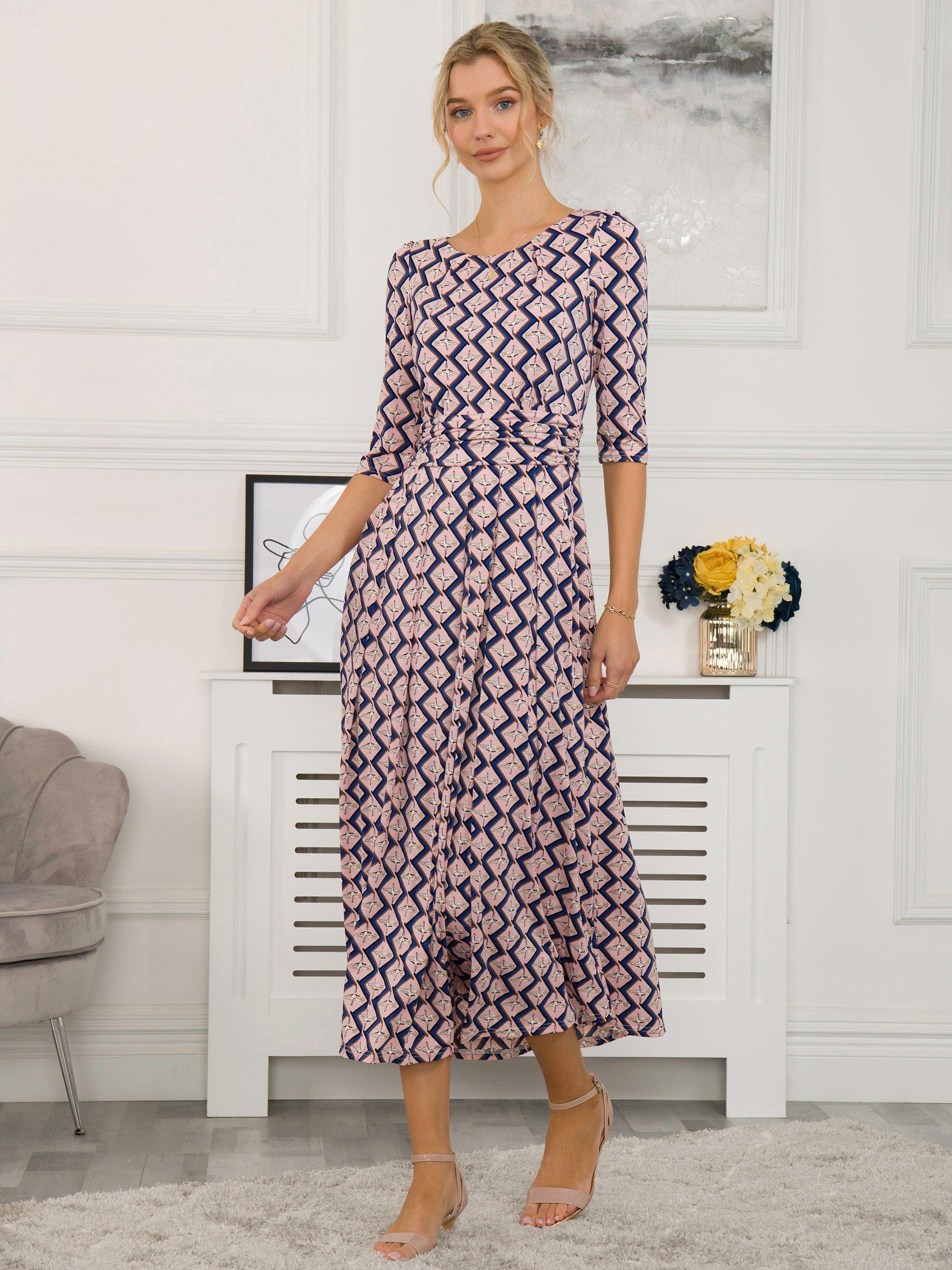 Jolie Moi Sienna 3/4 Sleeve Maxi Dress, Pink Birds
