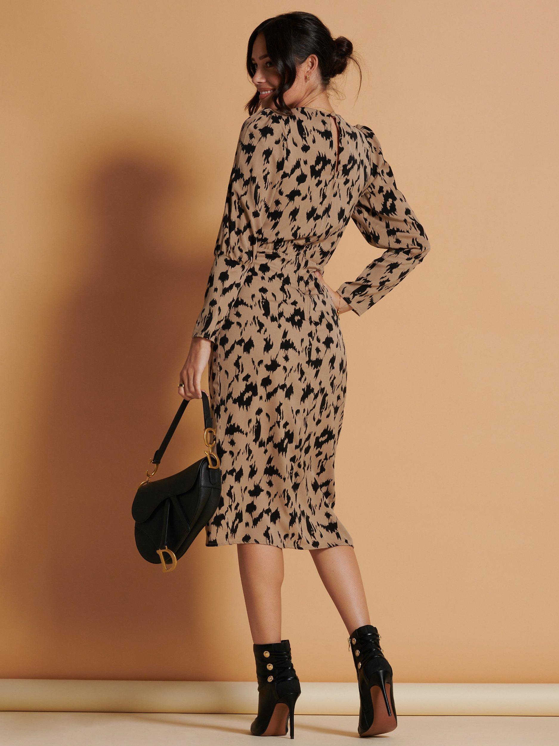 Product image 2 of 6, which shows Jolie Moi Wrap Detail Bodycon Dress, Beige/Black, 20