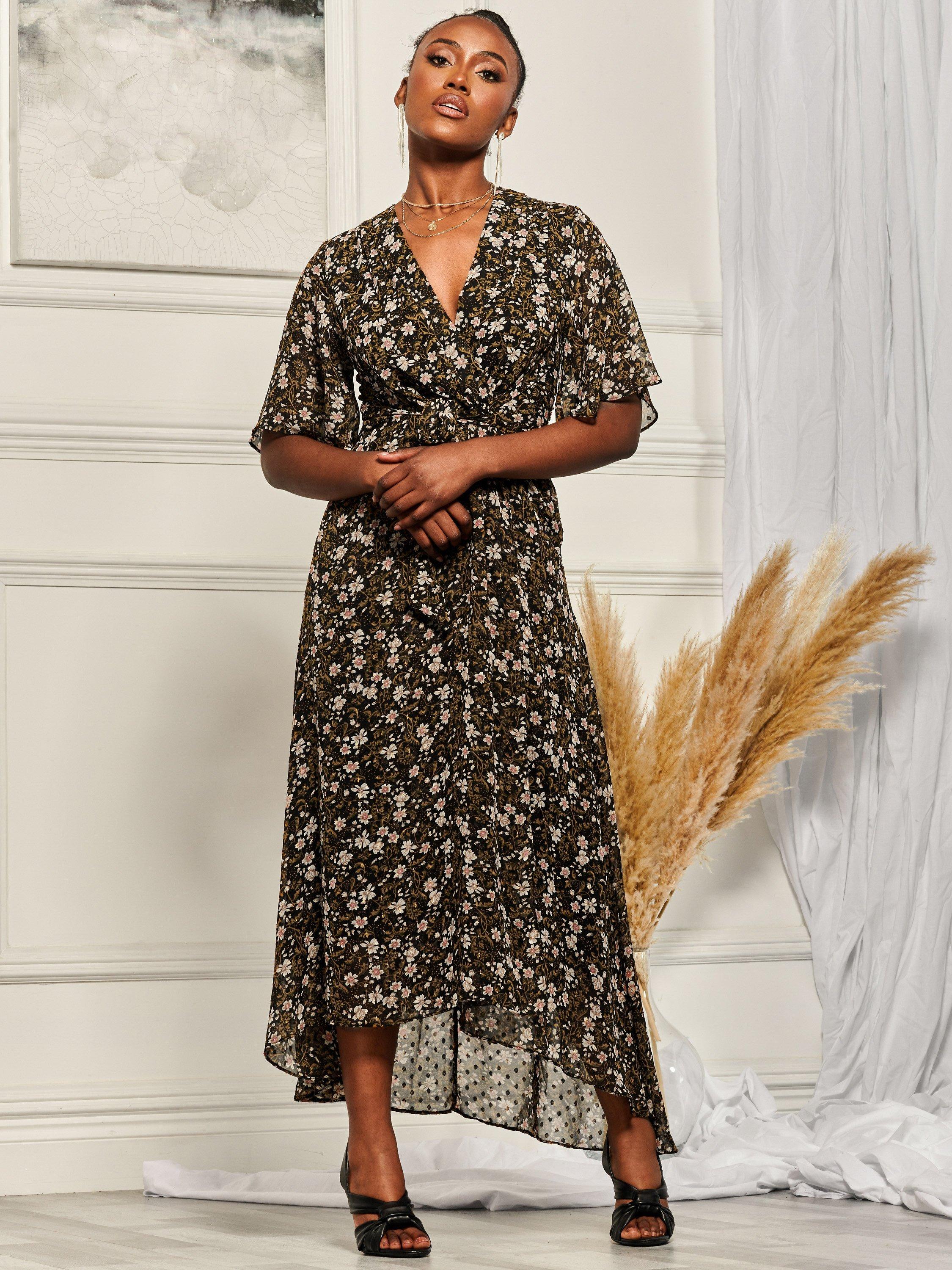 Black wrap front maxi dress best sale