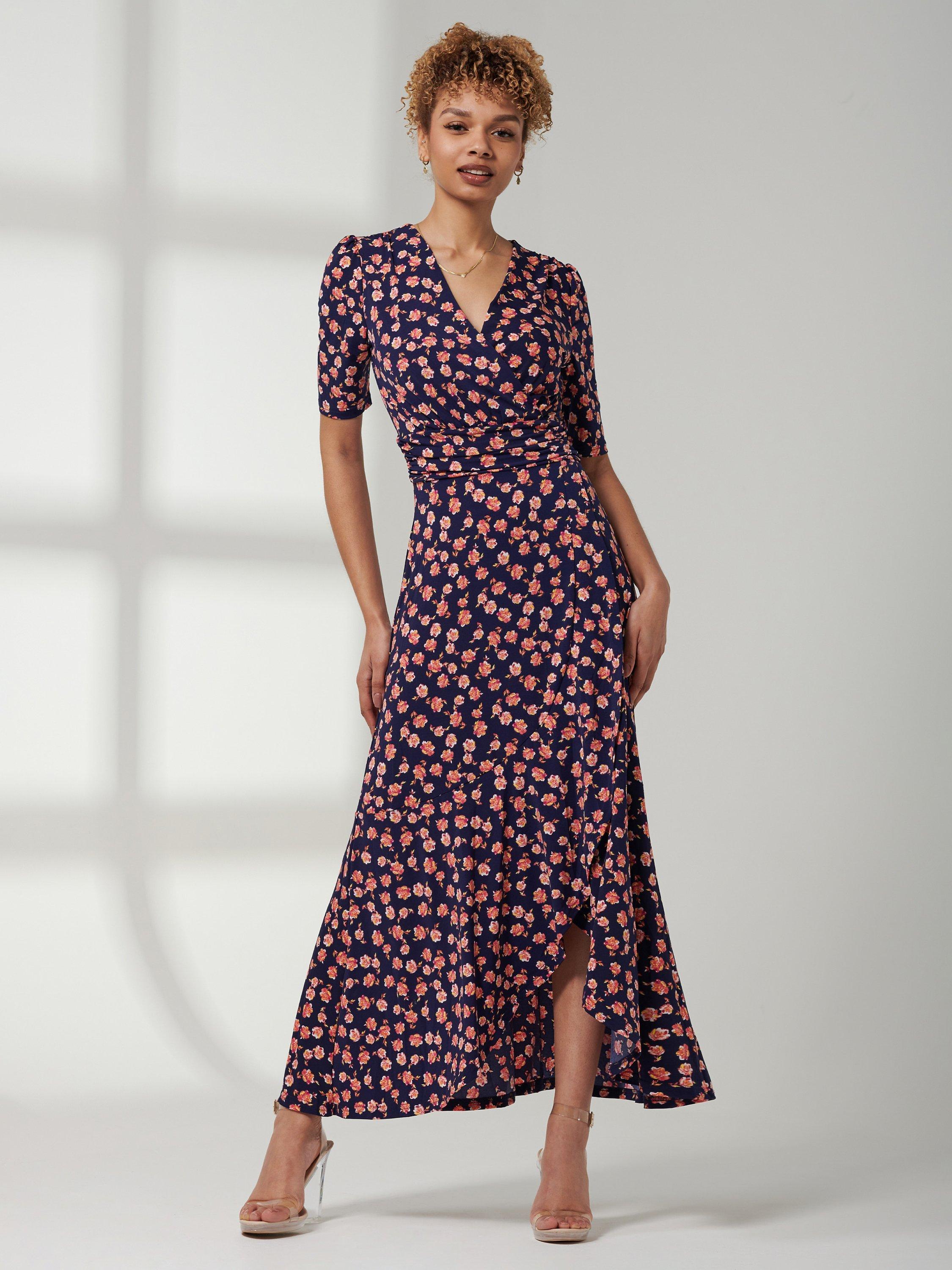 Jolie Moi Floral Frill Maxi Dress, Navy, 8