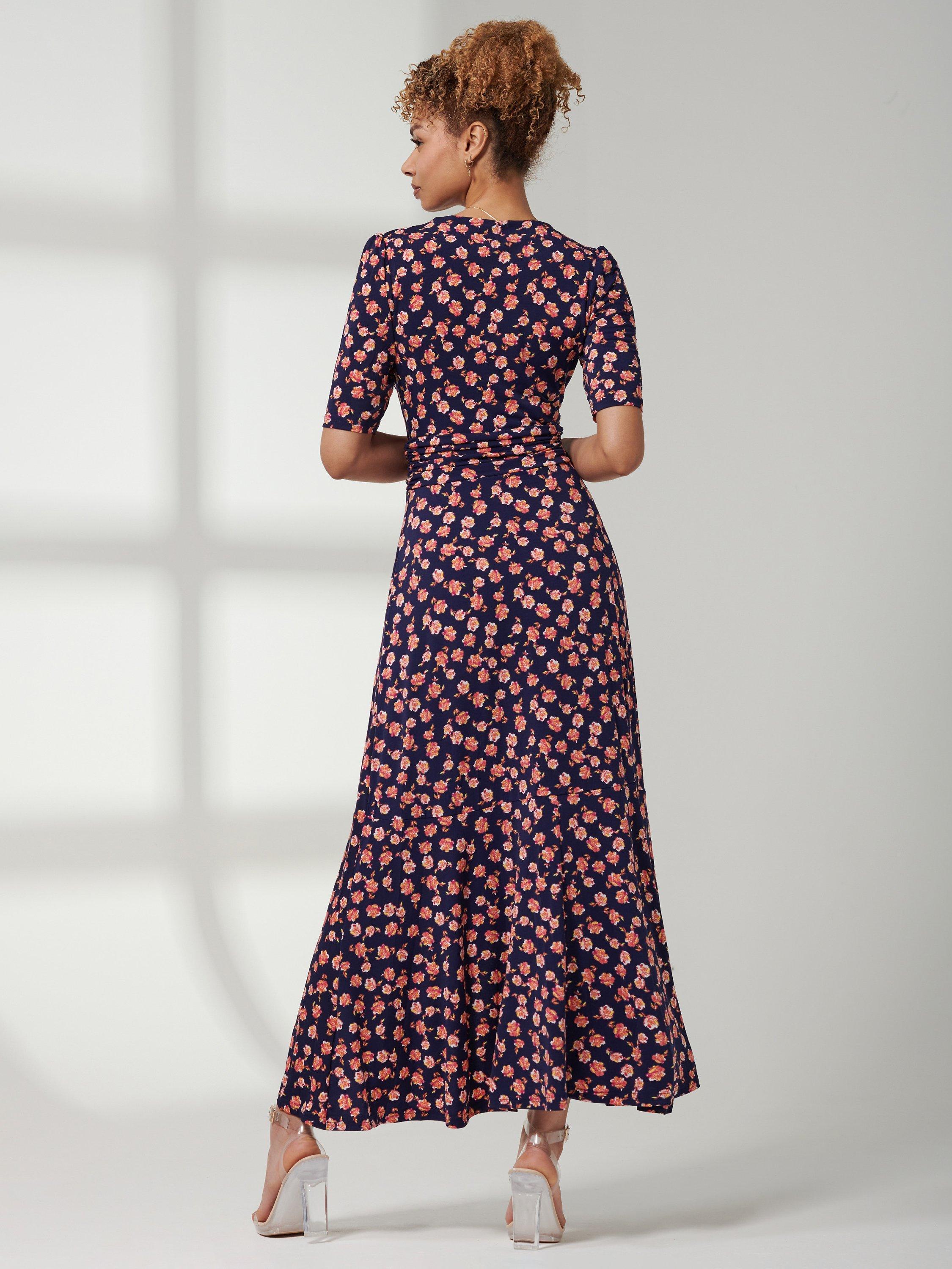 Jolie Moi Floral Frill Maxi Dress, Navy, 8