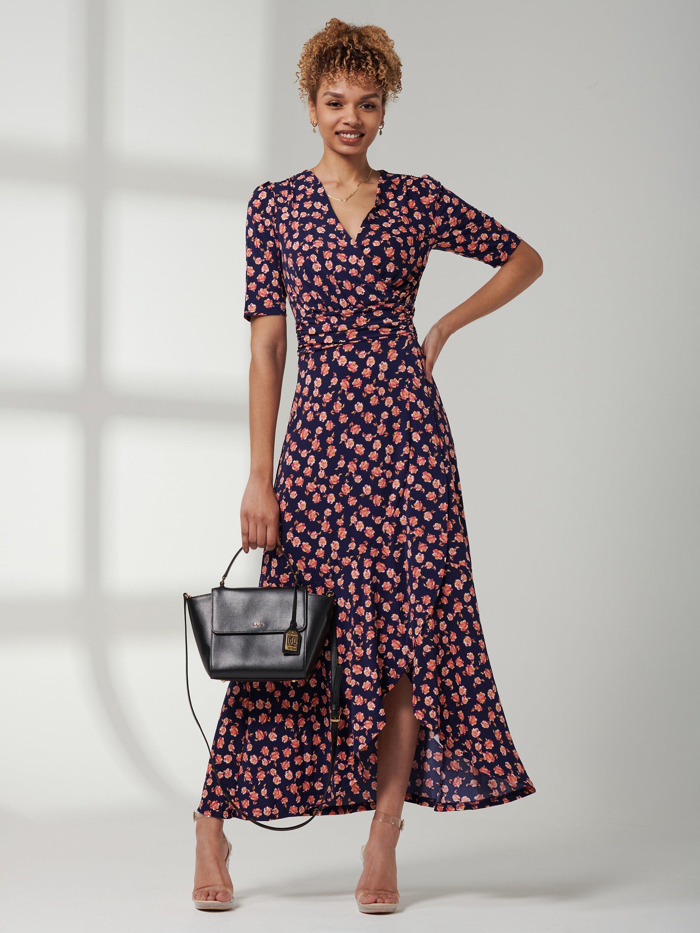Jolie Moi Floral Frill Maxi Dress, Navy, 8