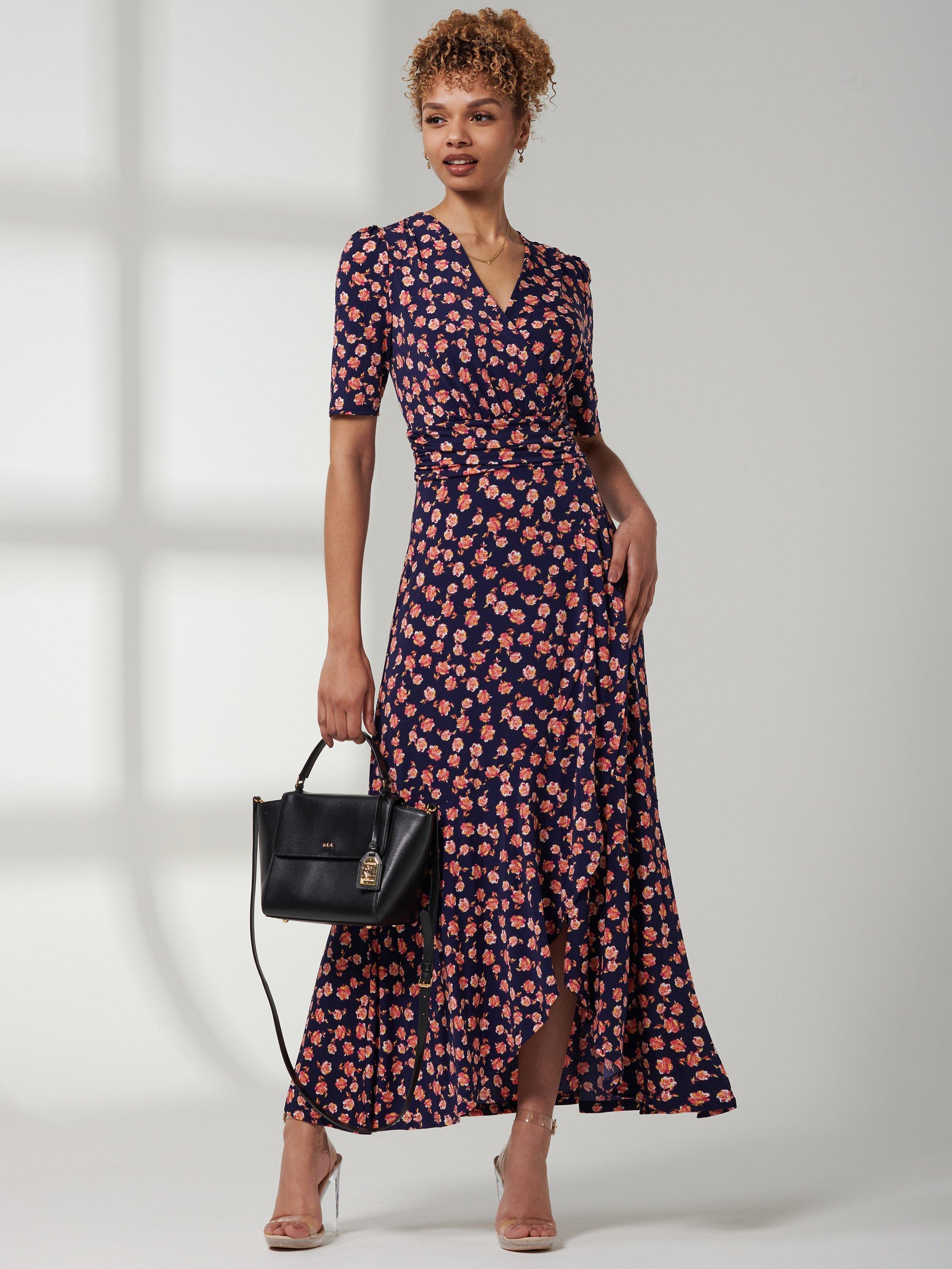 Jolie Moi Floral Frill Maxi Dress, Navy, 8