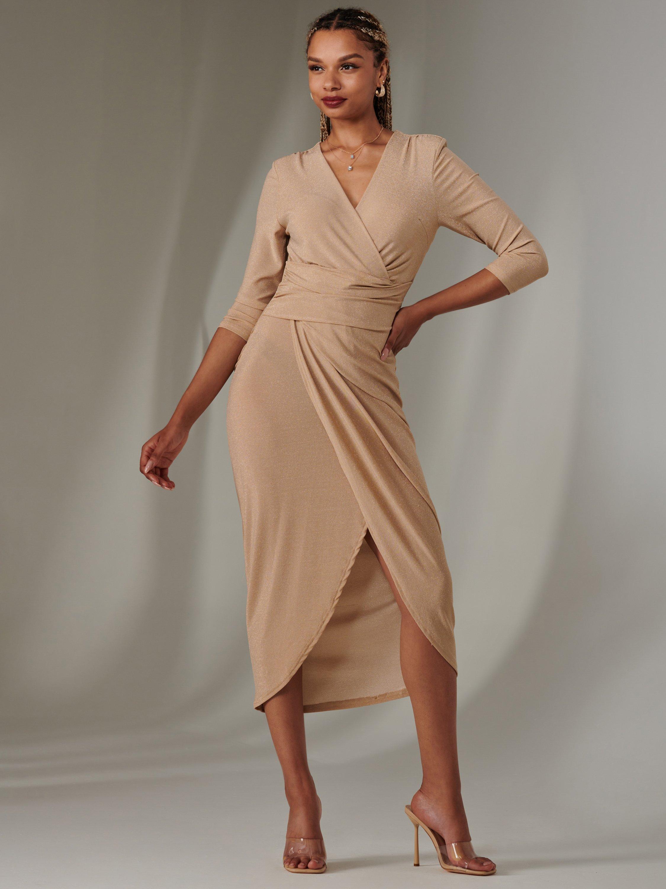Product image 5 of 5, which shows Jolie Moi Sparkly Wrap Bodycon Dress, Neutral, 20