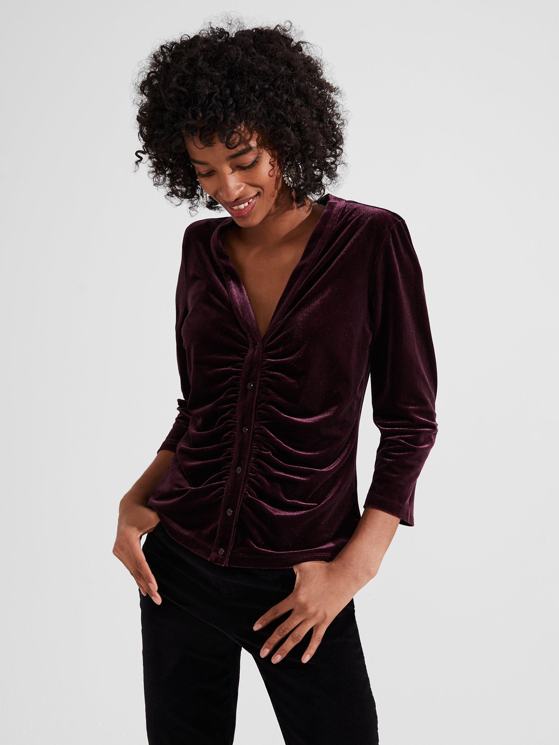 Hobbs Hattie Velvet Ruched Top, Maroon Purple