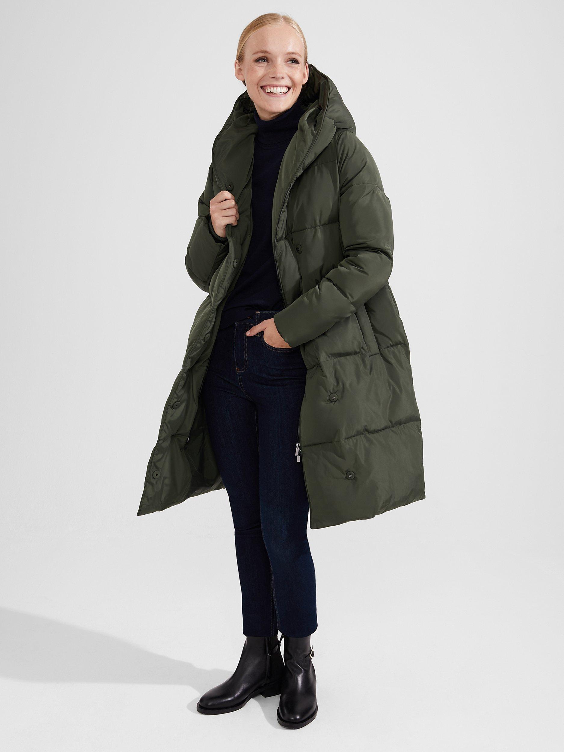 Product image 4 of 7, which shows Hobbs Darla Padded Hooded Coat, Green, 10