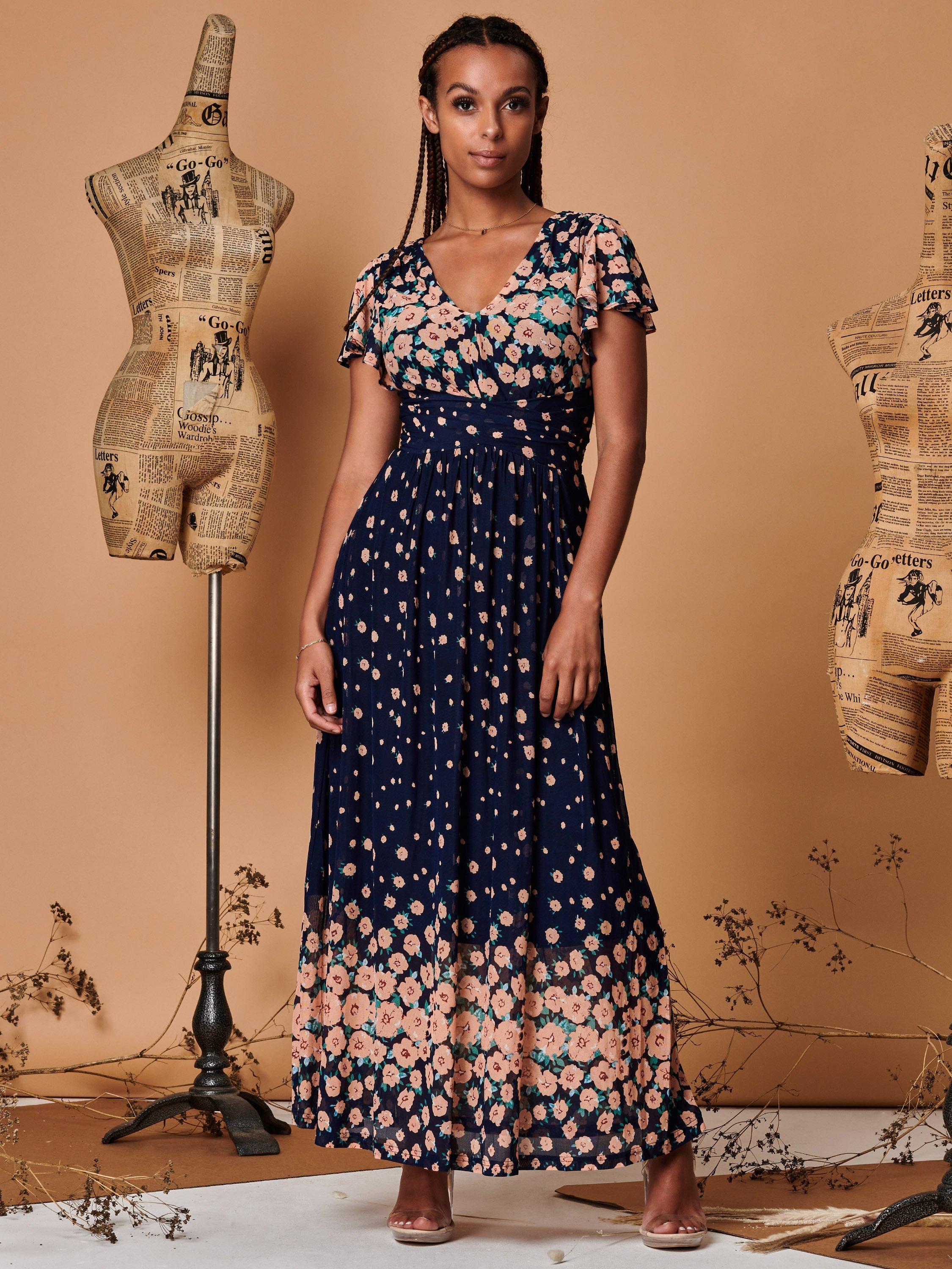 Printed mesh maxi dress best sale