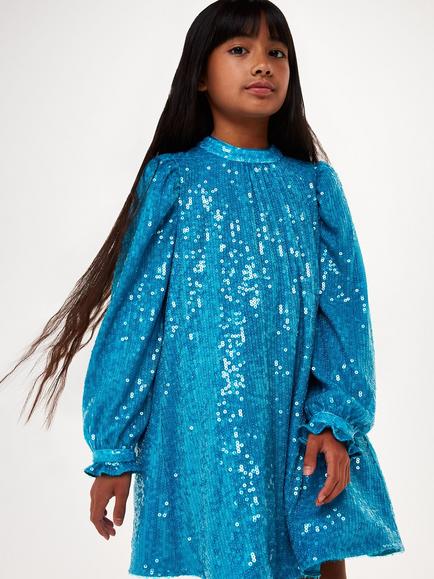 Whistles Kids' Sadie Sequin Swing Dress, Blue