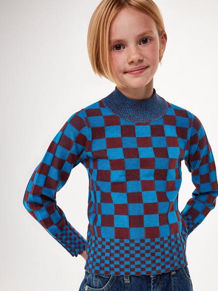 Whistles Kids' Checkerboard Knit Jumper, Blue/Multi, Blue/Multi