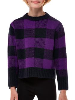 Whistles Kids' Wool Blend Checkerboard Jumper, Purple/Multi, Purple/Multi
