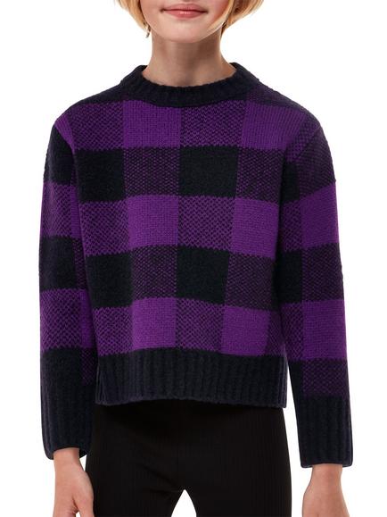 Whistles Kids' Wool Blend Checkerboard Jumper, Purple/Multi, Purple/Multi