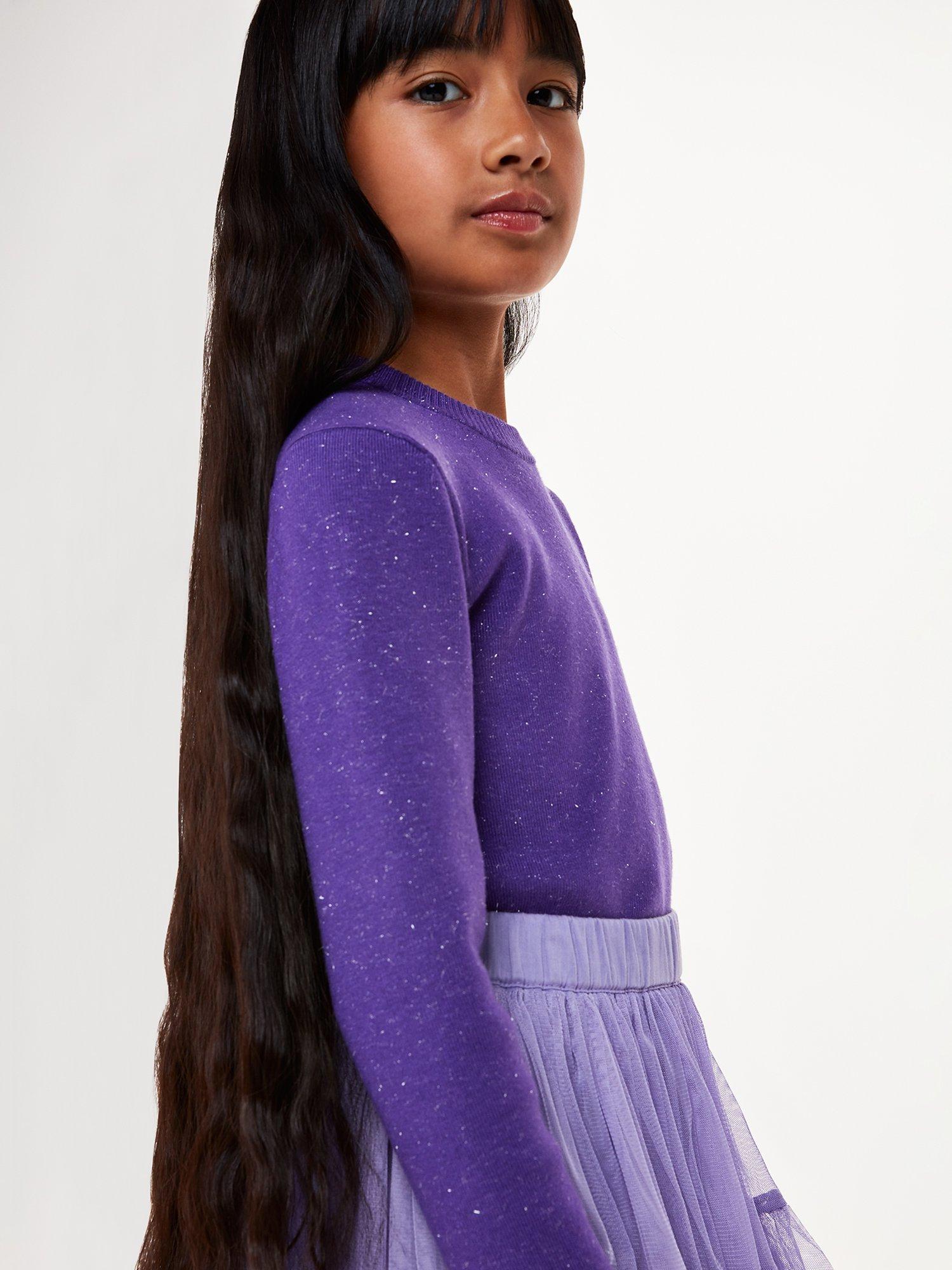 Product image 1 of 5, which shows Whistles Kids' Annie Sparkle Knit Jumper, Purple, 3-4 years