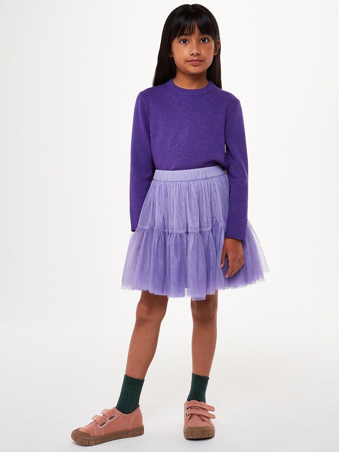 Product image 2 of 5, which shows Whistles Kids' Annie Sparkle Knit Jumper, Purple, 3-4 years