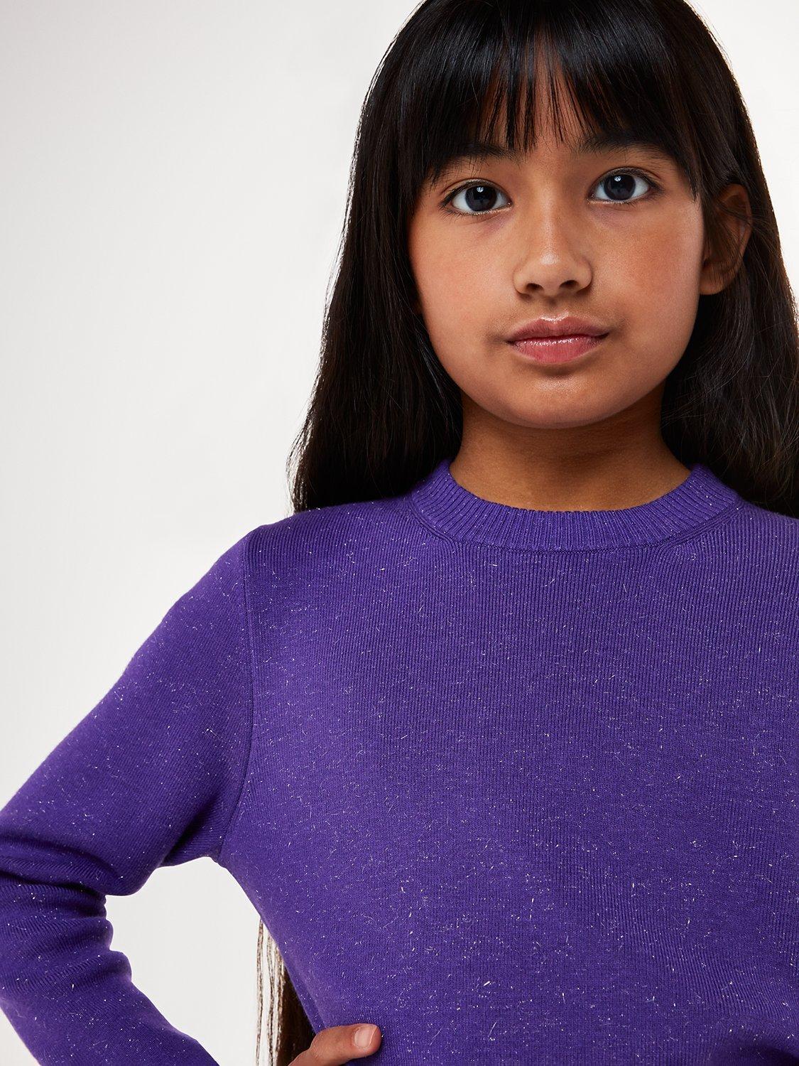 Product image 4 of 5, which shows Whistles Kids' Annie Sparkle Knit Jumper, Purple, 3-4 years
