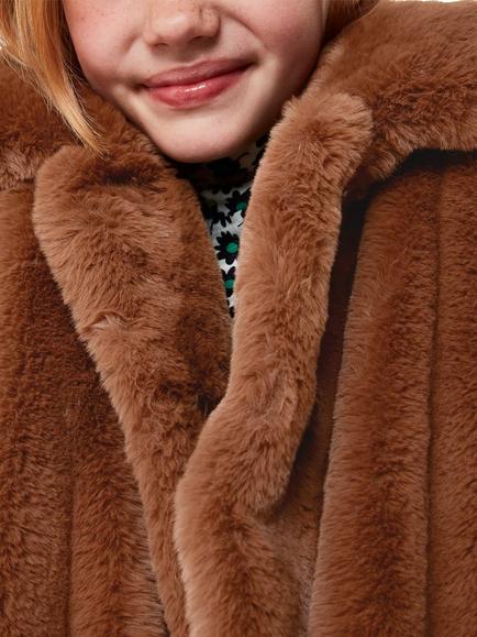 Whistles Kids' Faux Fur Teddy Coat, Brown - view 2, Brown